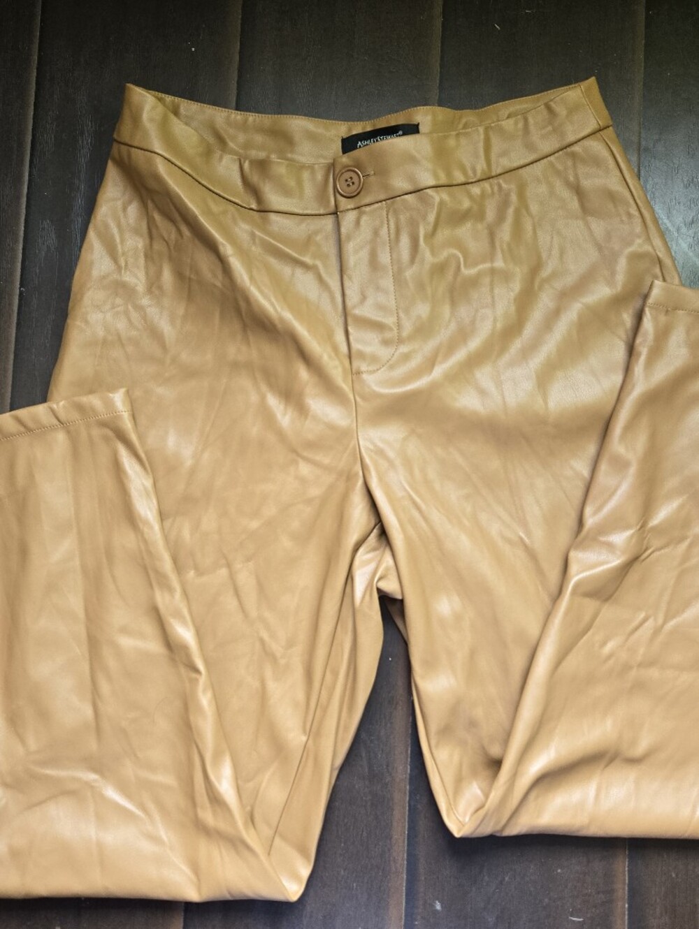 Ashley Stewart Tan Faux Leather Straight-Leg Pants